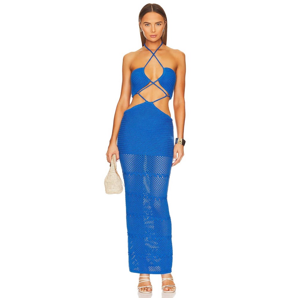 Revolve Lovers + Friends Royal Blue Crochet Cutout Maxi Dress